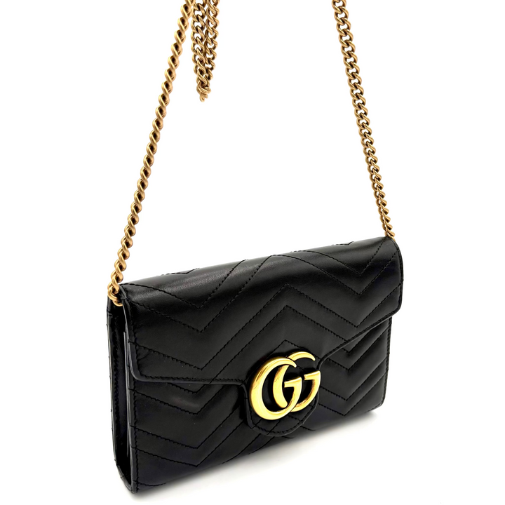 Gucci Marmont Quilted Black Leather Wallet on Chain