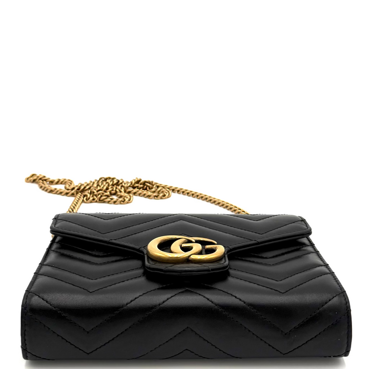 Gucci Marmont Quilted Black Leather Wallet on Chain