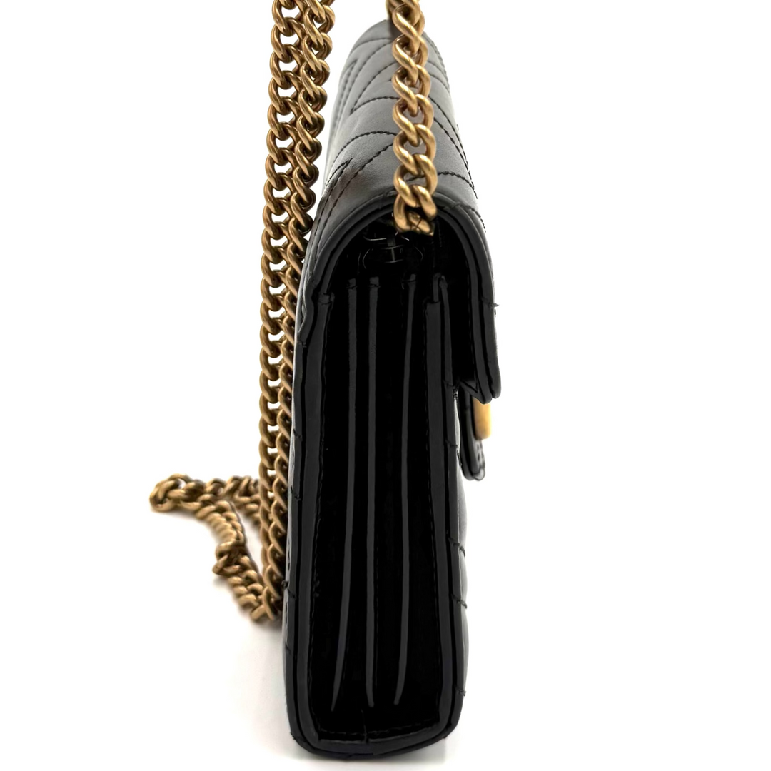 Gucci Marmont Quilted Black Leather Wallet on Chain