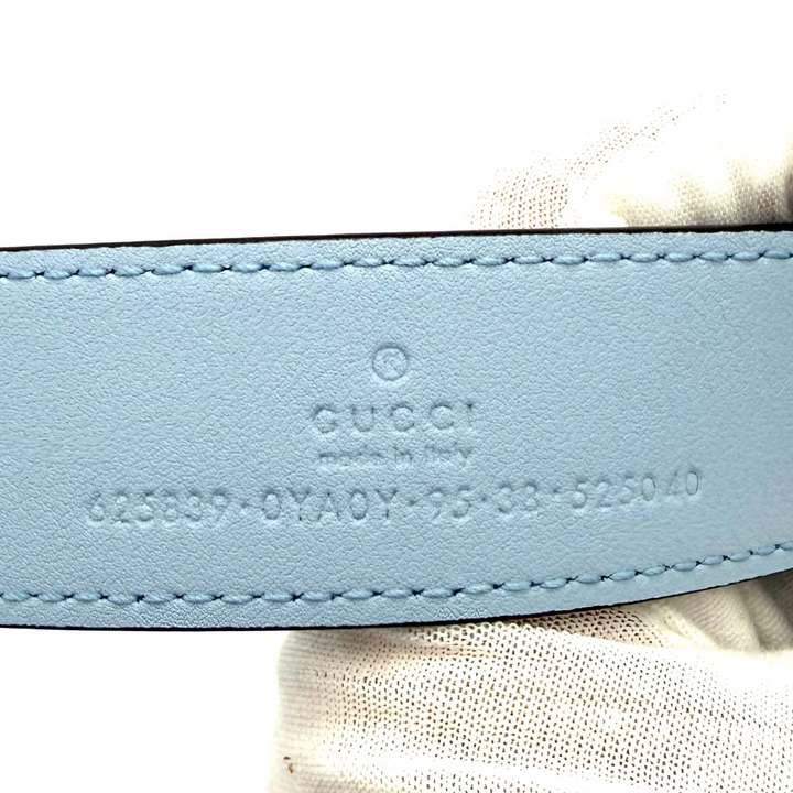 GG Marmont Leather Belt in Baby Blue With Silver Double G Buckle