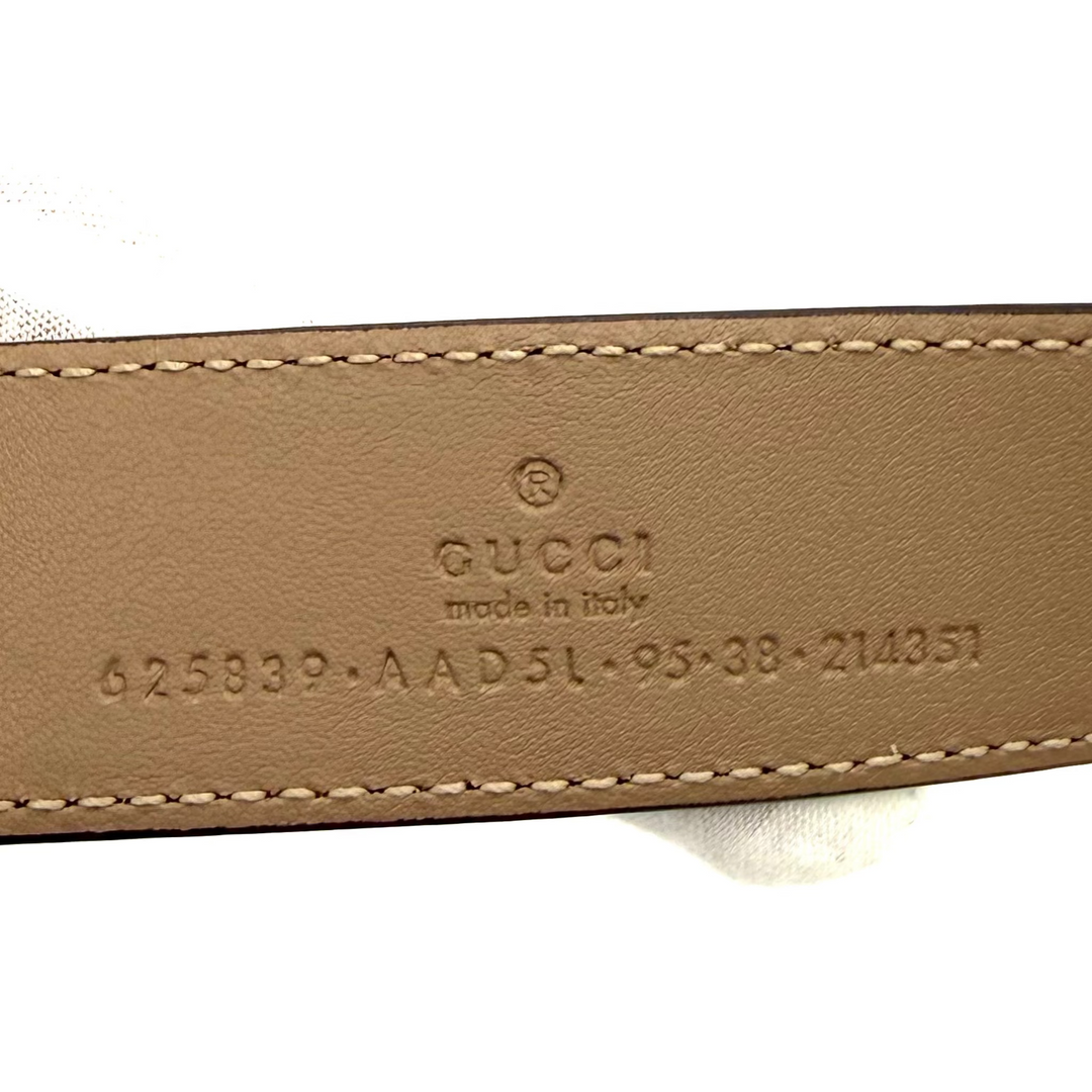 GG Marmont Leather Belt in Beige Leather & Gold Double G Buckle