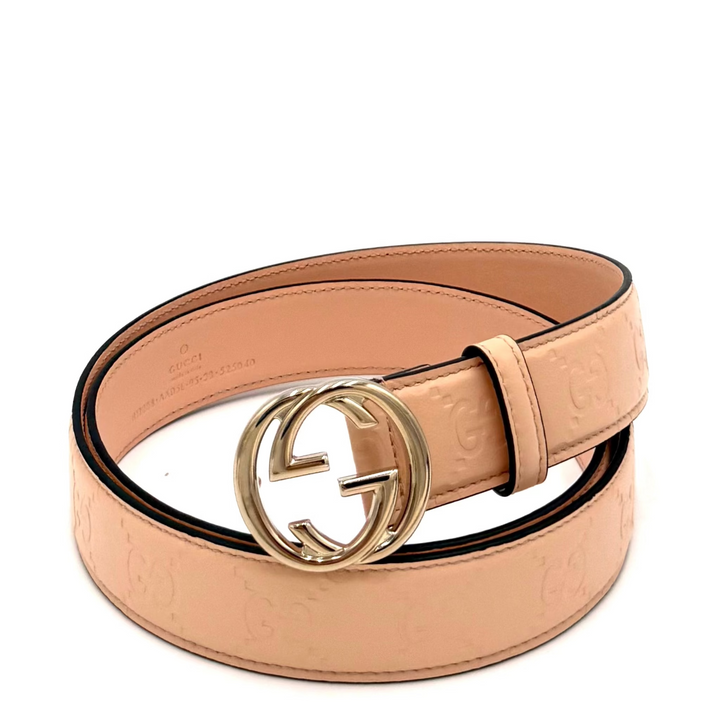 GG Marmont Leather Belt in Pink Leather & Gold Double G Buckle