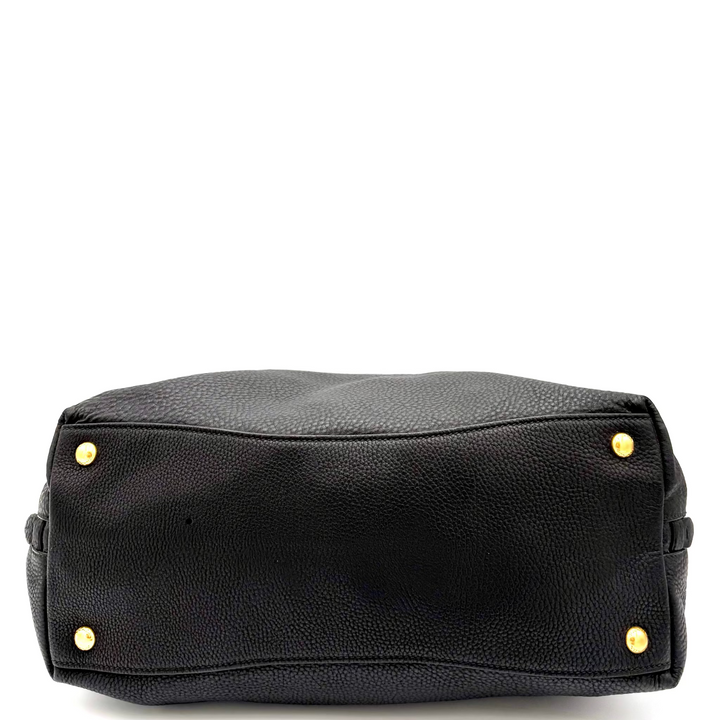 Vitello Daino Textured Black Leather Hobo Bag