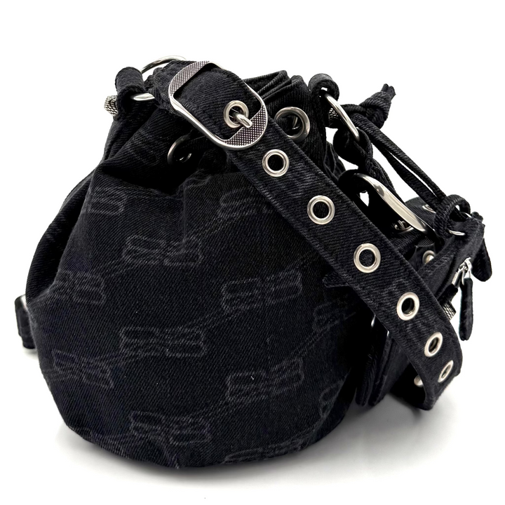Le Cagole Black Denim XS Bucket Bag
