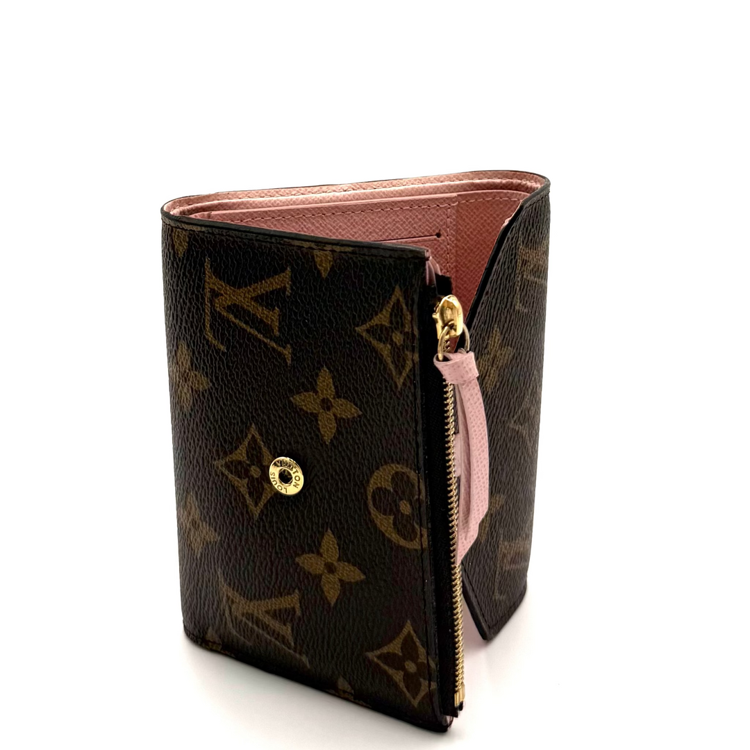 Victorine Monogram and Rose Ballerine Pink Canvas Wallet