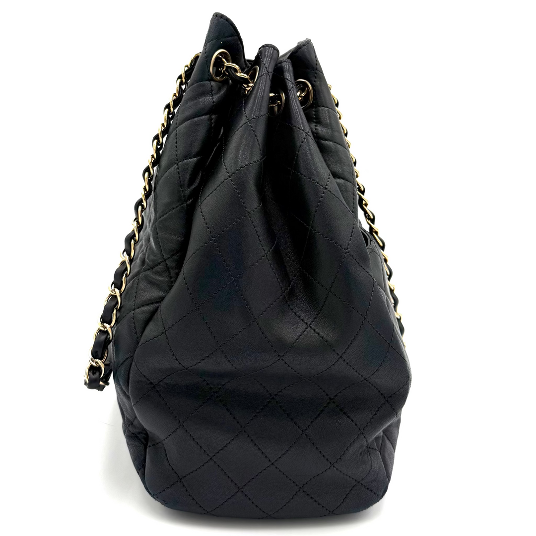 Quilted Drawstring Lambskin Bucket Bag