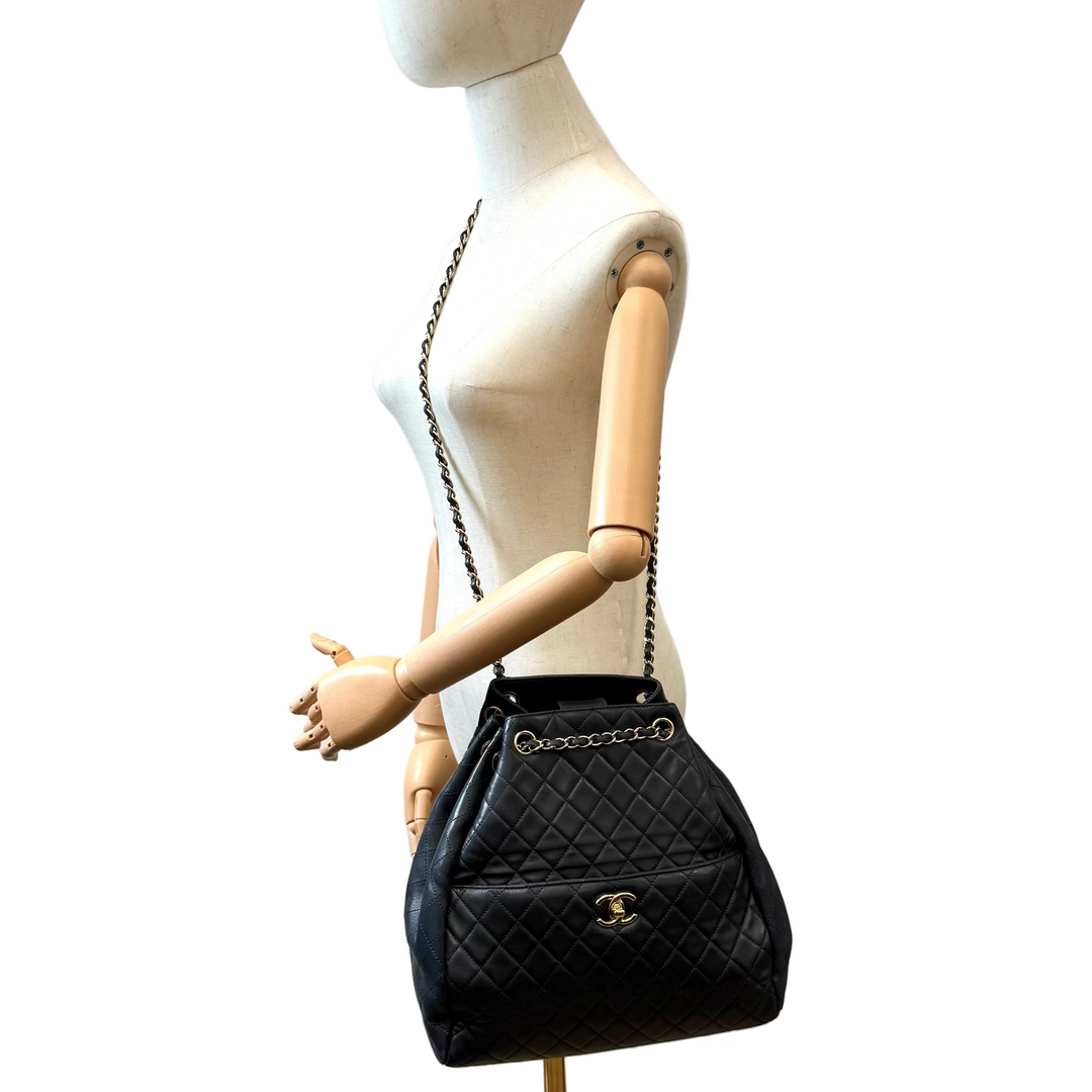 Quilted Drawstring Lambskin Bucket Bag