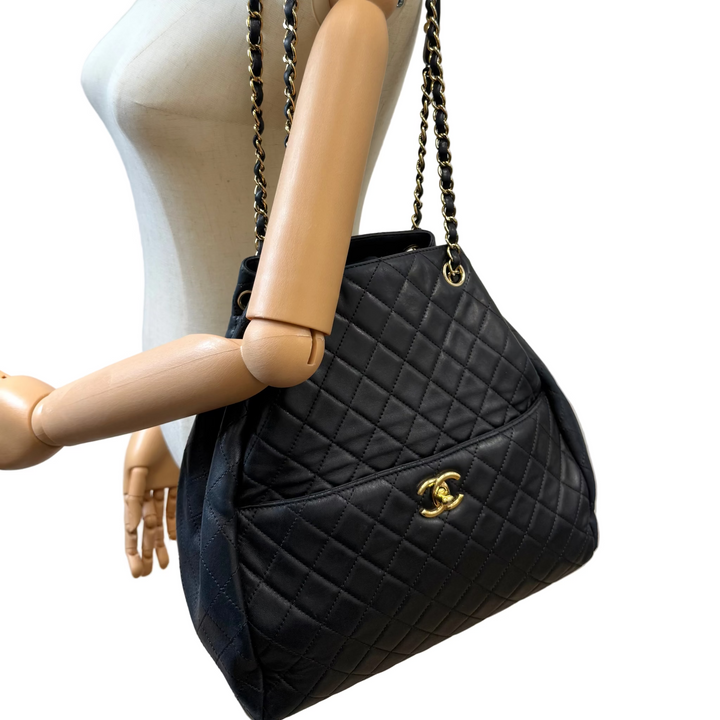 Quilted Drawstring Lambskin Bucket Bag