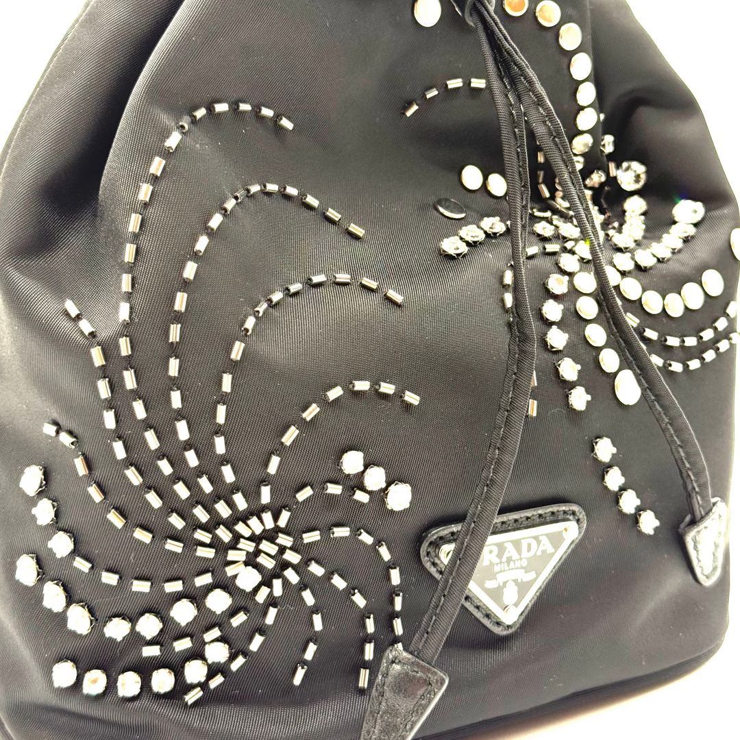 Re-Edition 1978 Crystal Embellished Re-Nylon Mini Bucket Bag