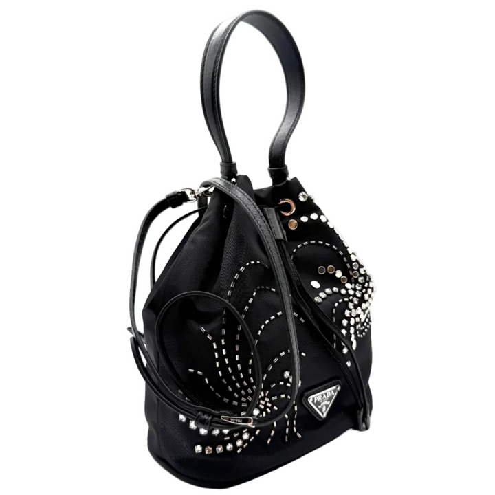 Re-Edition 1978 Crystal Embellished Re-Nylon Mini Bucket Bag