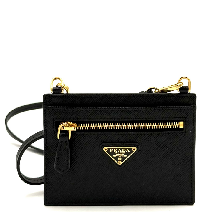 Saffiano Leather Card Holder Wallet with Strap