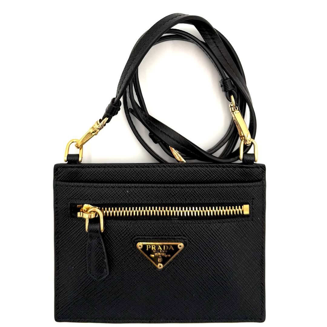 Saffiano Leather Card Holder Wallet with Strap