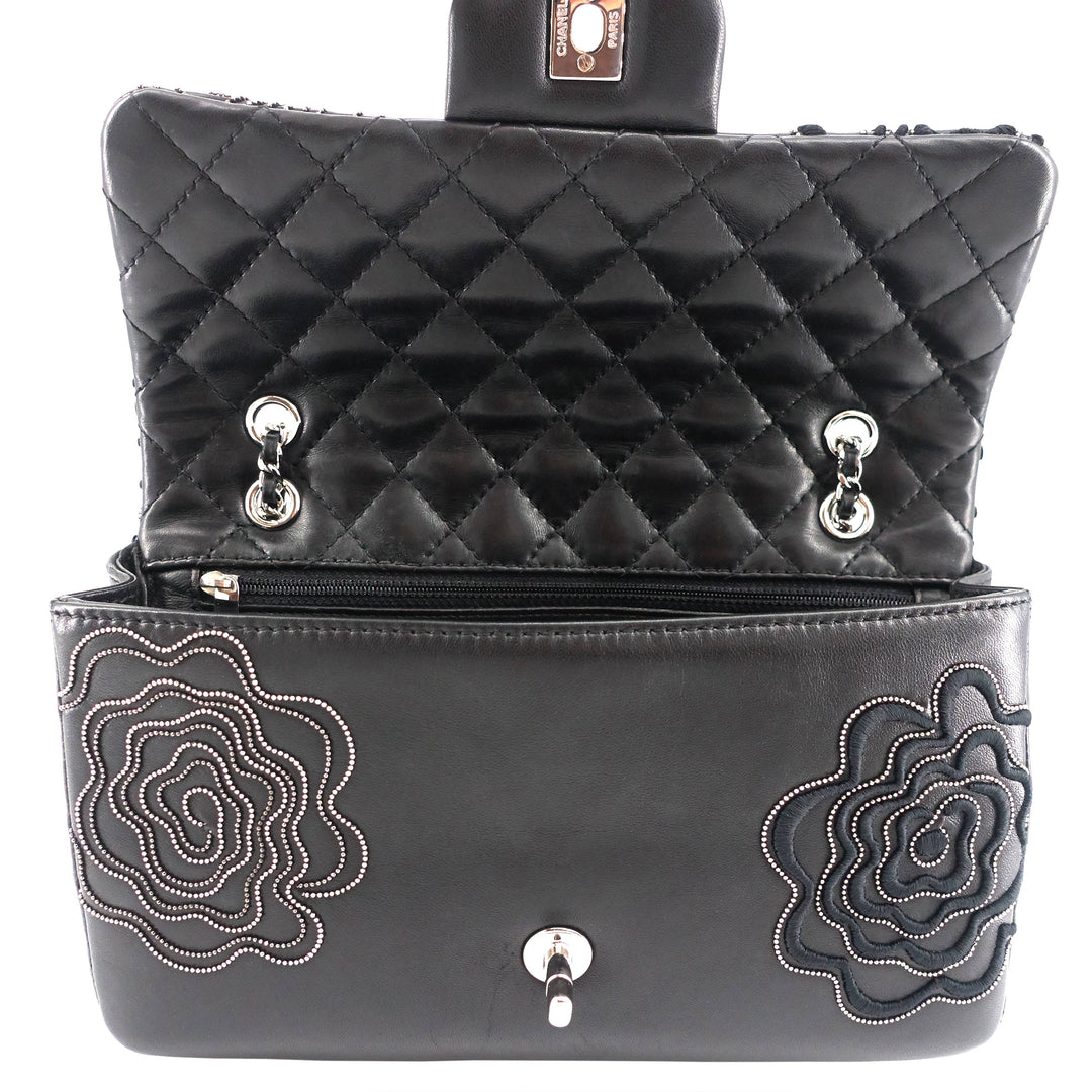 Embroidered Camellia Follies Medium Lambskin Leather Flap Bag