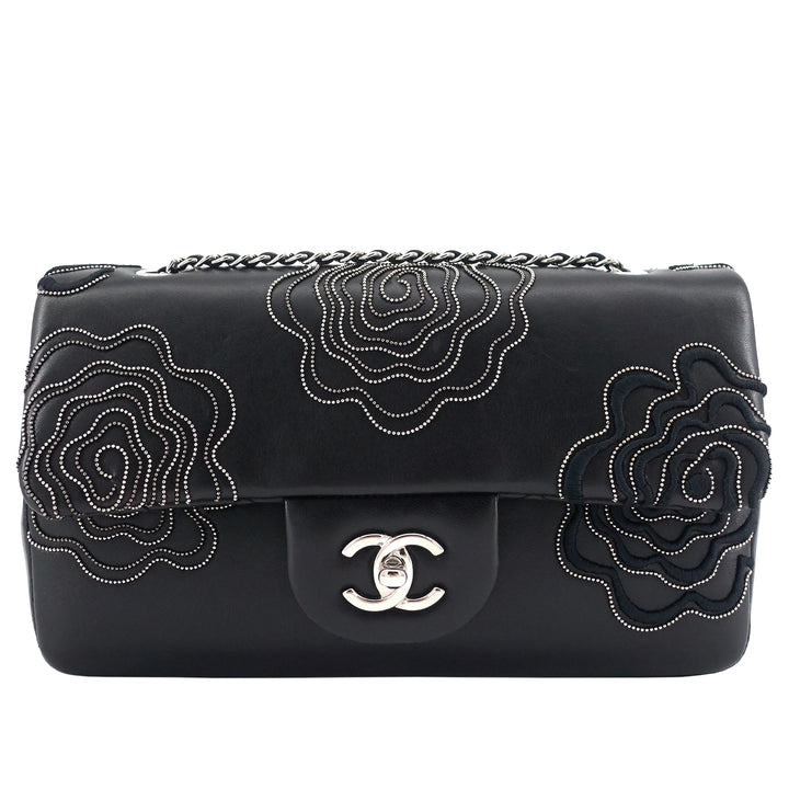 Embroidered Camellia Follies Medium Lambskin Leather Flap Bag