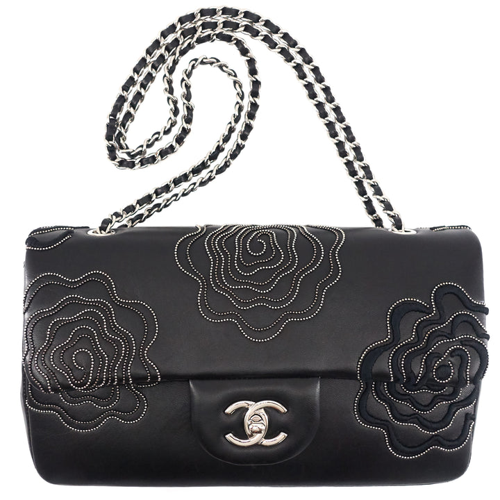 Embroidered Camellia Follies Medium Lambskin Leather Flap Bag