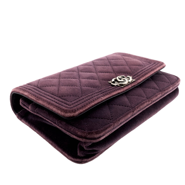 Boy Quilted Velvet Wallet on Chain Bag