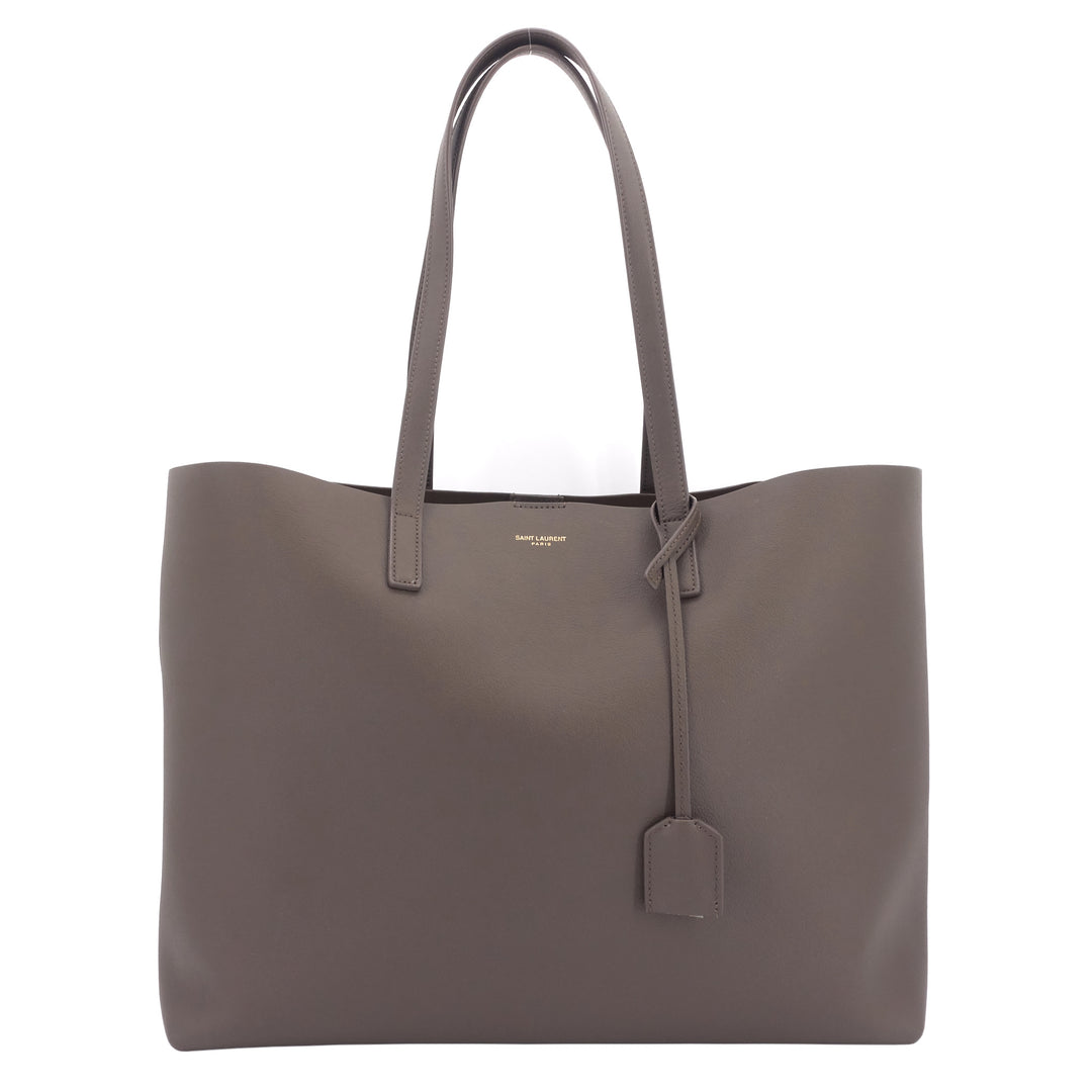 East West Leather Shopping Tote Bag with Pouch