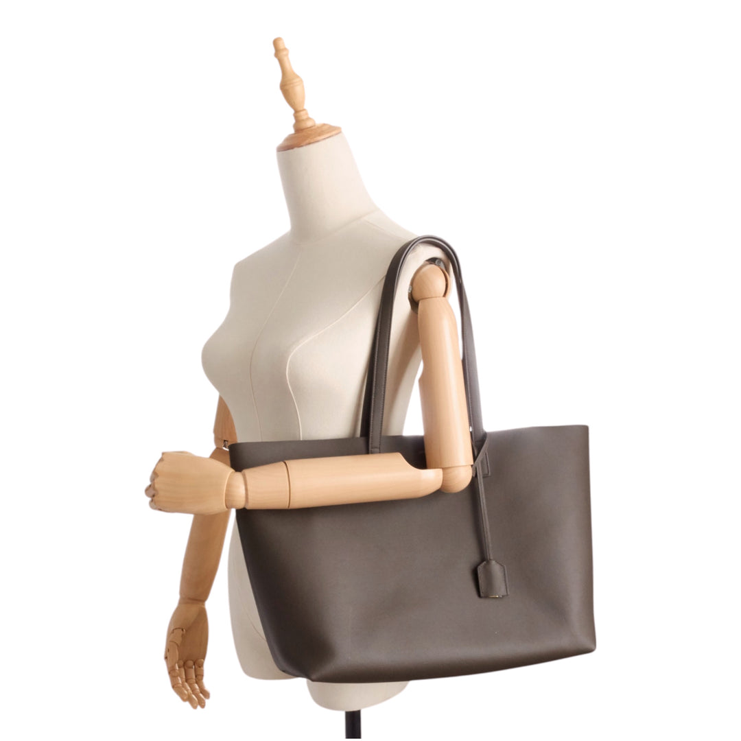 East West Leather Shopping Tote Bag with Pouch