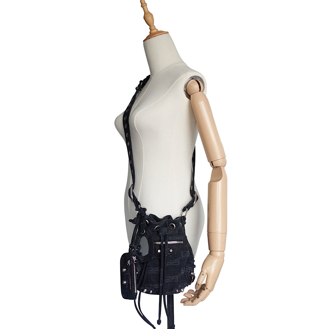 Le Cagole Black Denim XS Bucket Bag