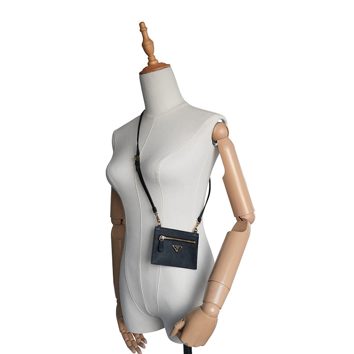 Saffiano Leather Card Holder Wallet with Strap