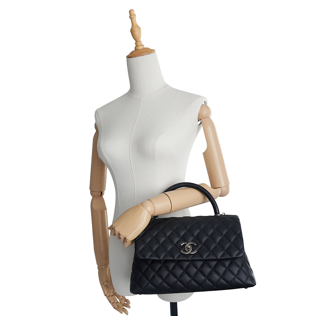 CC Coco Small Caviar and Lizard-Embossed Handle Bag