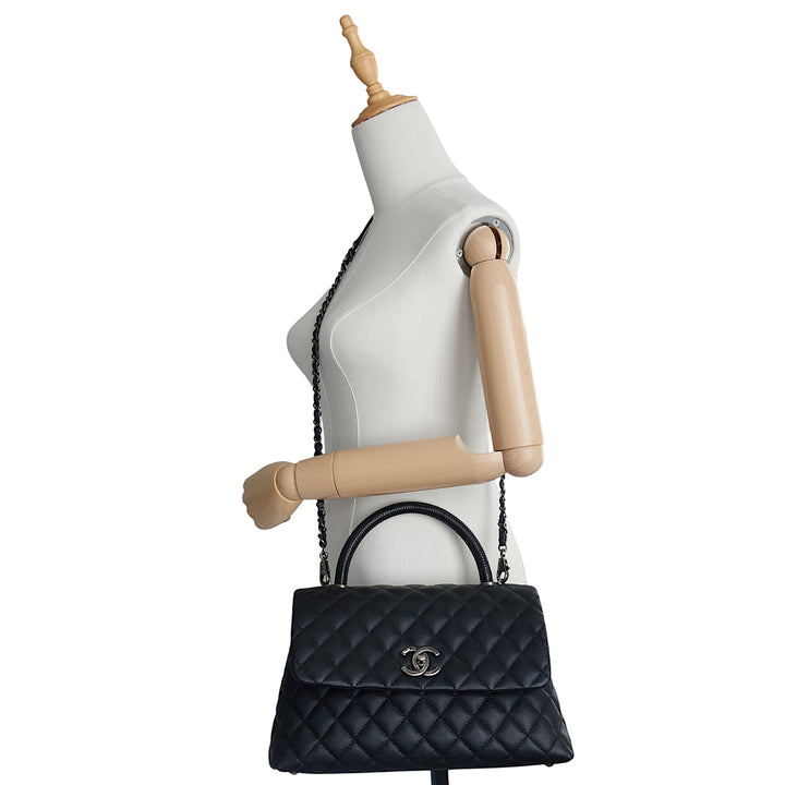 CC Coco Small Caviar and Lizard-Embossed Handle Bag