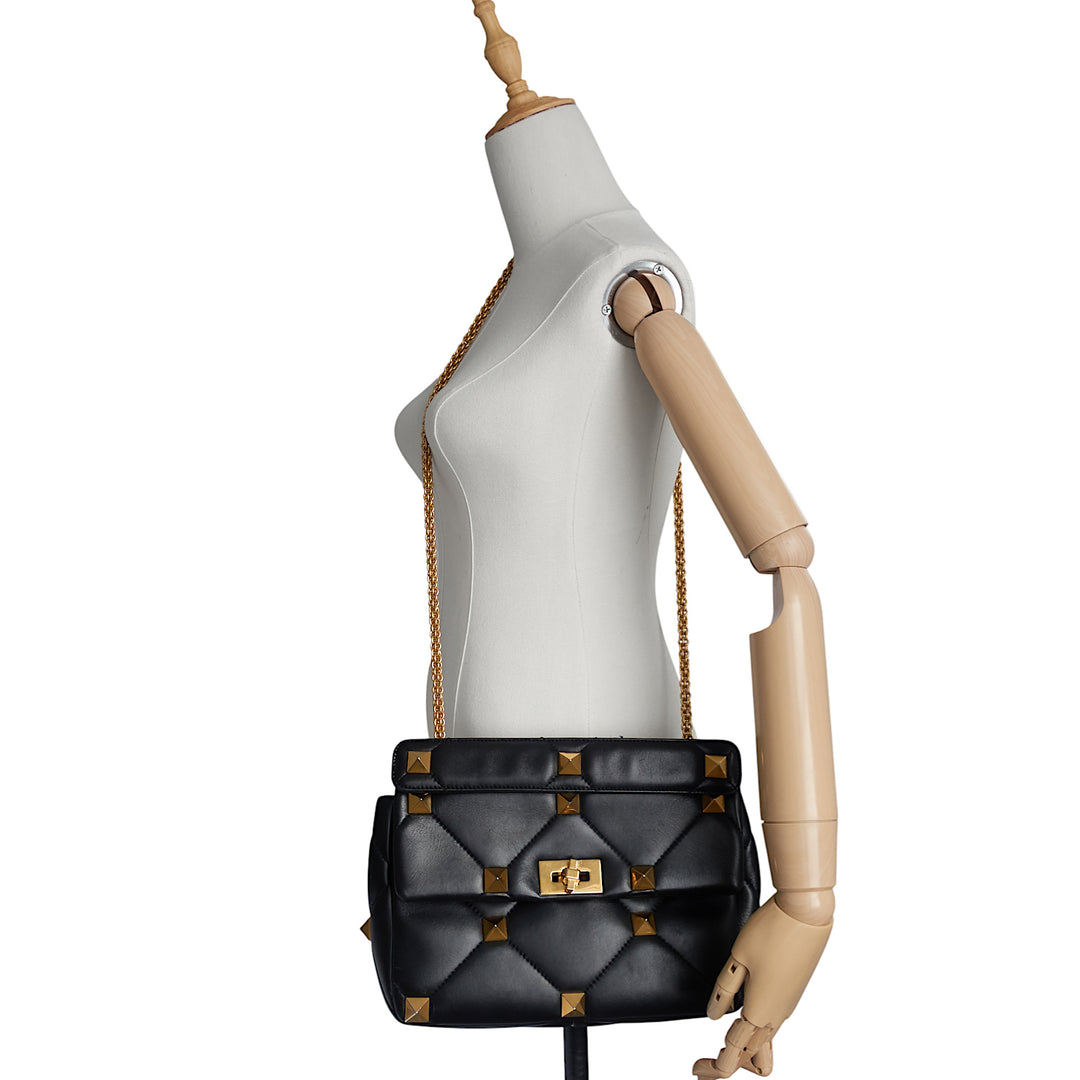 Roman Stud Nappa Lambskin Leather Top Handle Bag