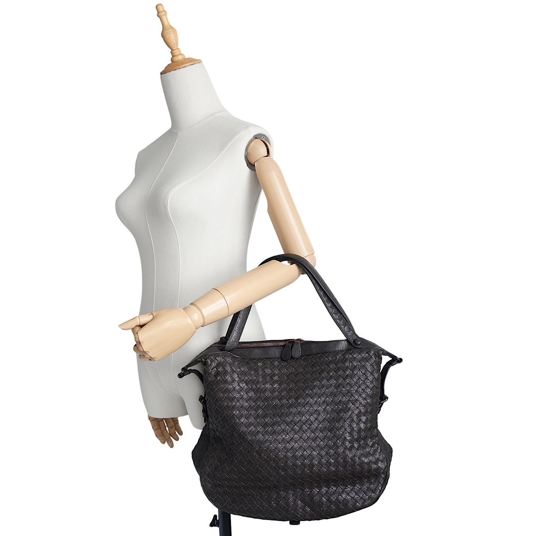 Zipped Intrecciato Nappa Leather Hobo Bag
