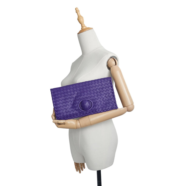 Bottega Veneta Purple Intrecciato Leather Twist Lock Flap Clutch