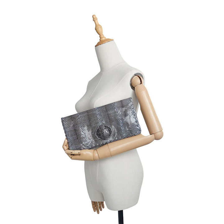 Bottega Veneta Intrecciato Exotic Leather Twist Lock Flap Clutch