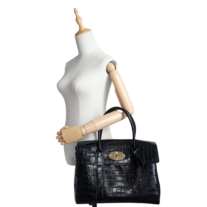 Bayswater Small Shiny Croc Embossed Leather Bag