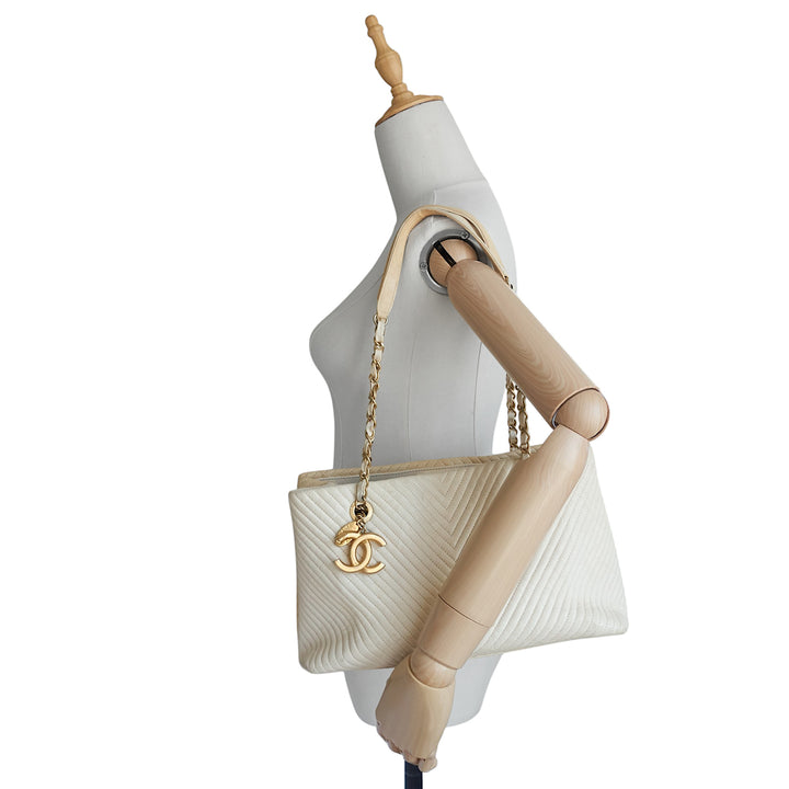Chevron Two Tone Leather Shopper