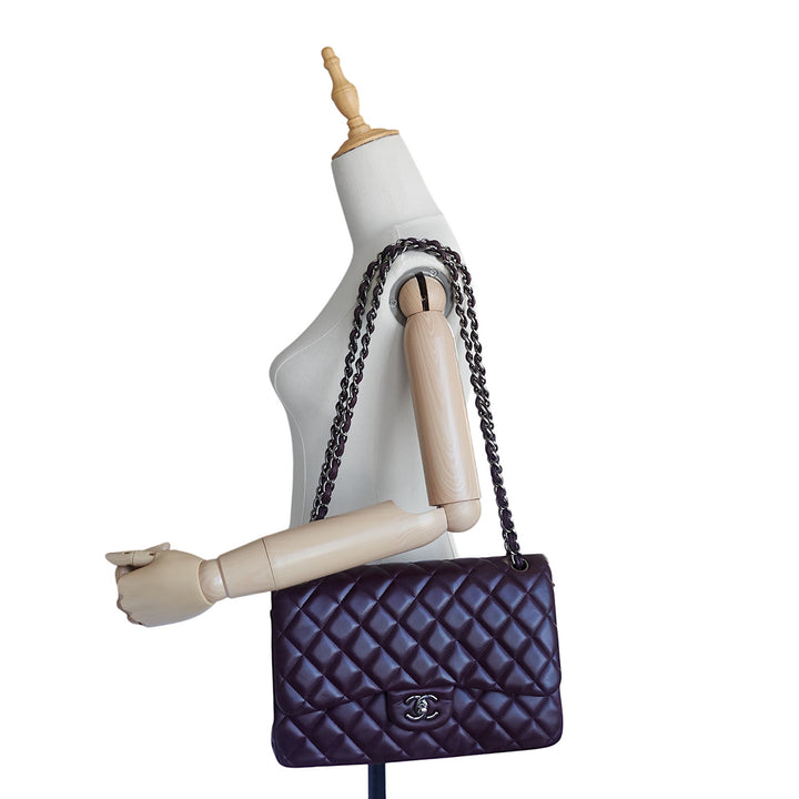 Classic Jumbo Double Flap Lambskin Leather Bag