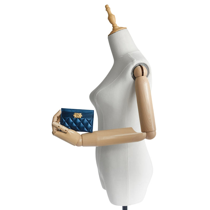 Boy Metallic Quilted Lambskin Card Holder
