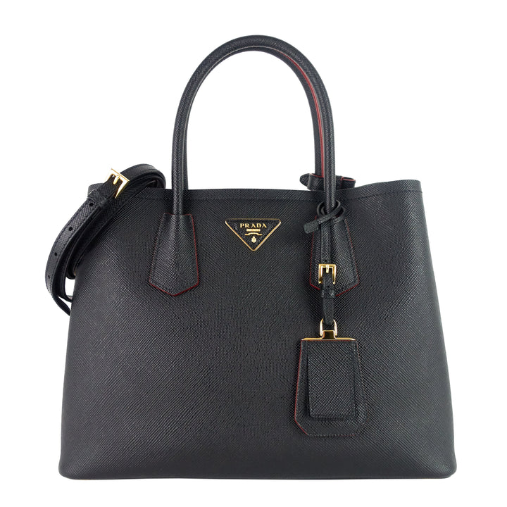 Double Medium Saffiano Cuir Leather Tote Bag