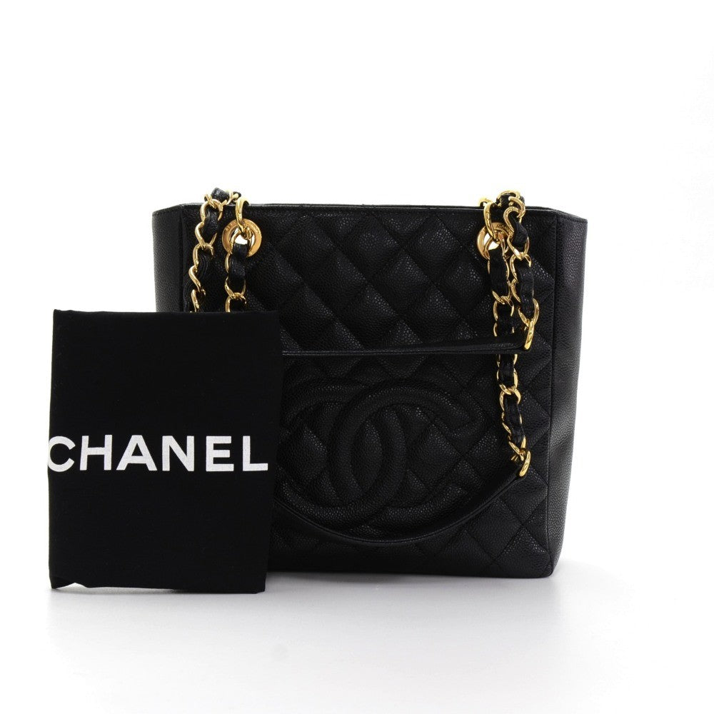 quilted caviar leather petite shopping tote bag