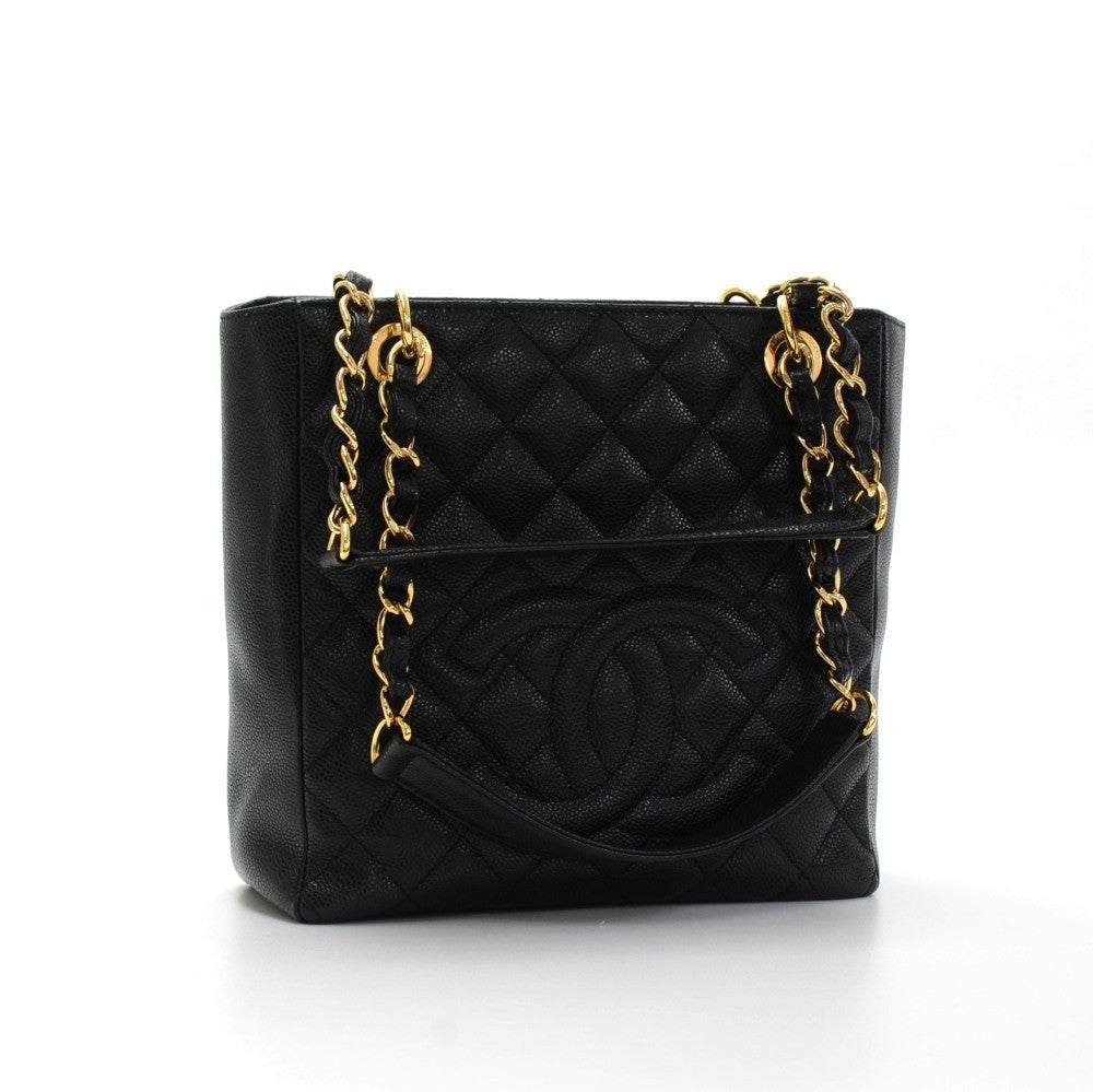 quilted caviar leather petite shopping tote bag