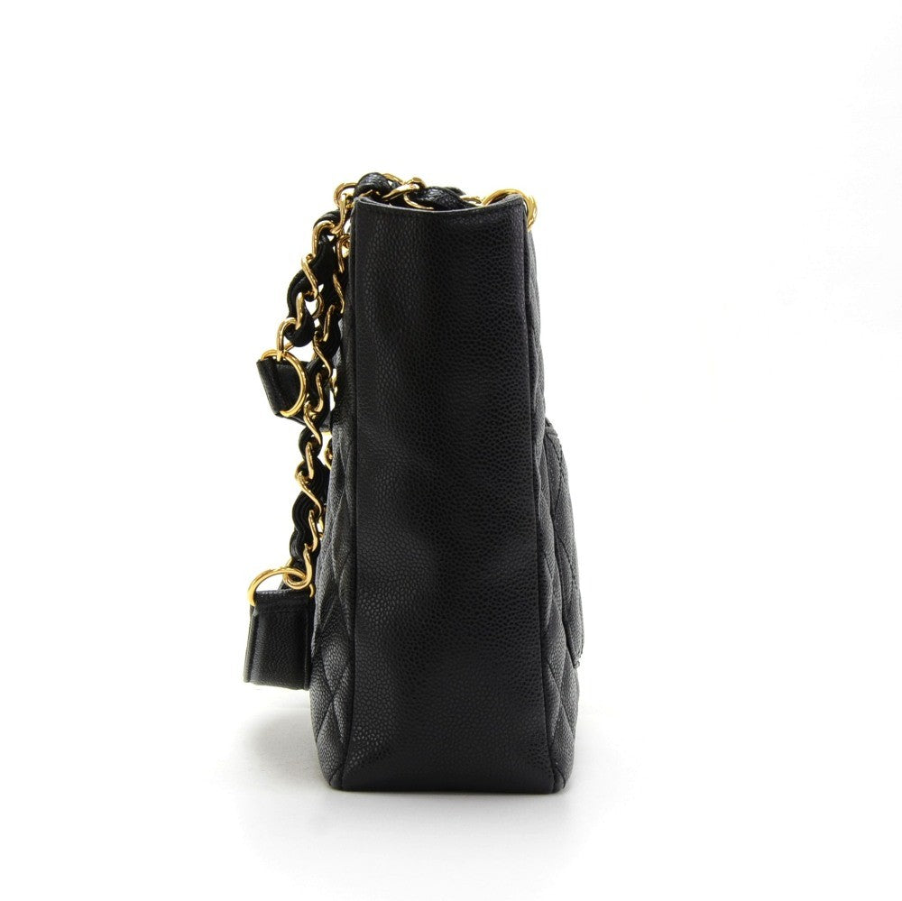quilted caviar leather petite shopping tote bag