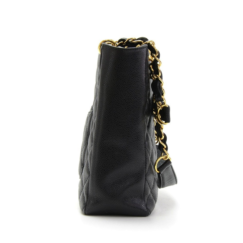 quilted caviar leather petite shopping tote bag