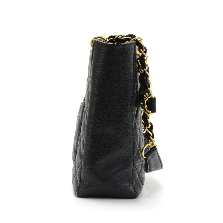 quilted caviar leather petite shopping tote bag
