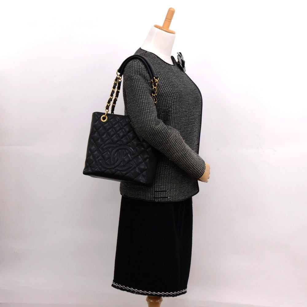 quilted caviar leather petite shopping tote bag