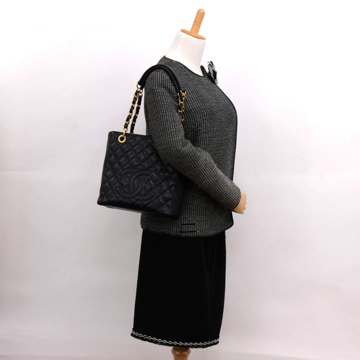 quilted caviar leather petite shopping tote bag