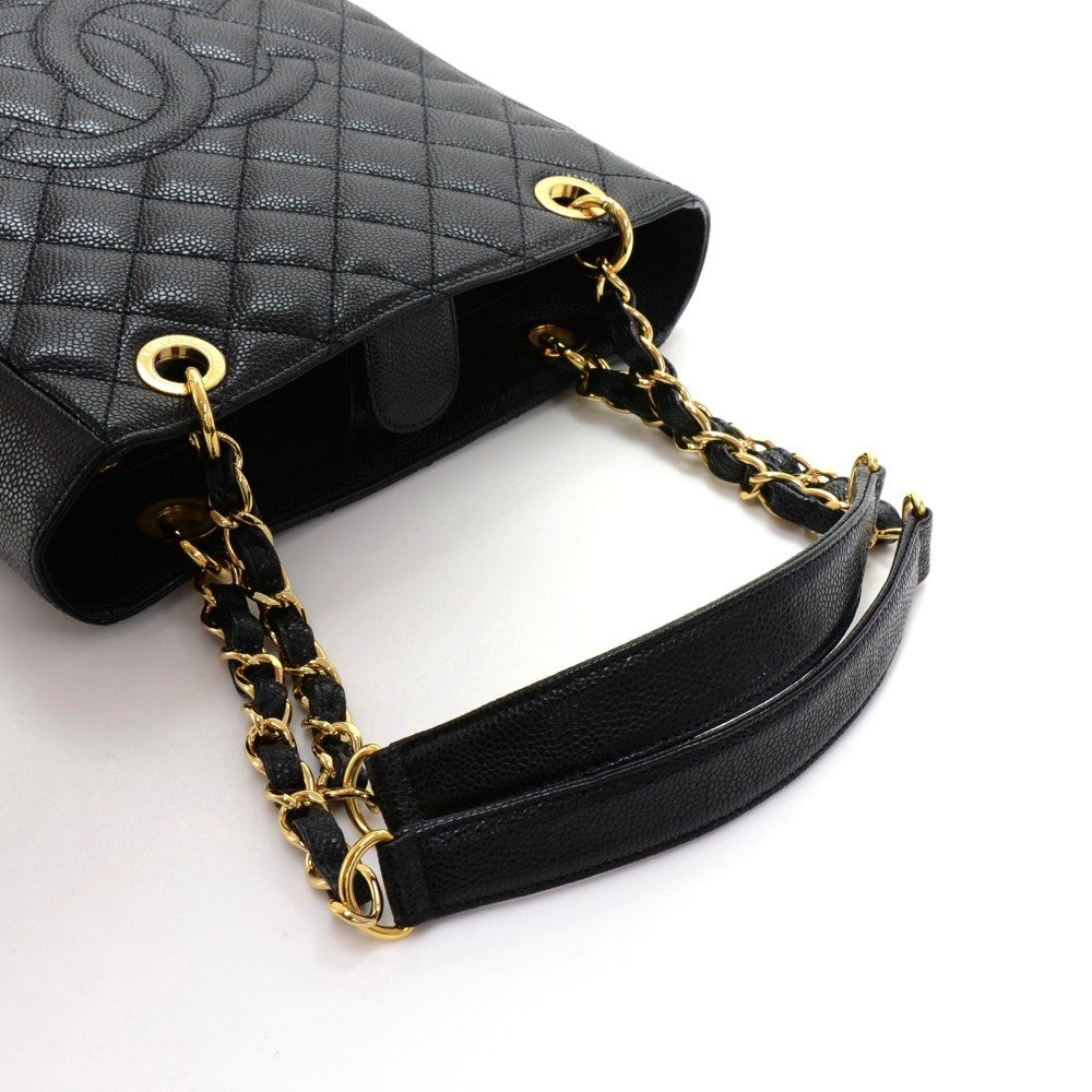 quilted caviar leather petite shopping tote bag