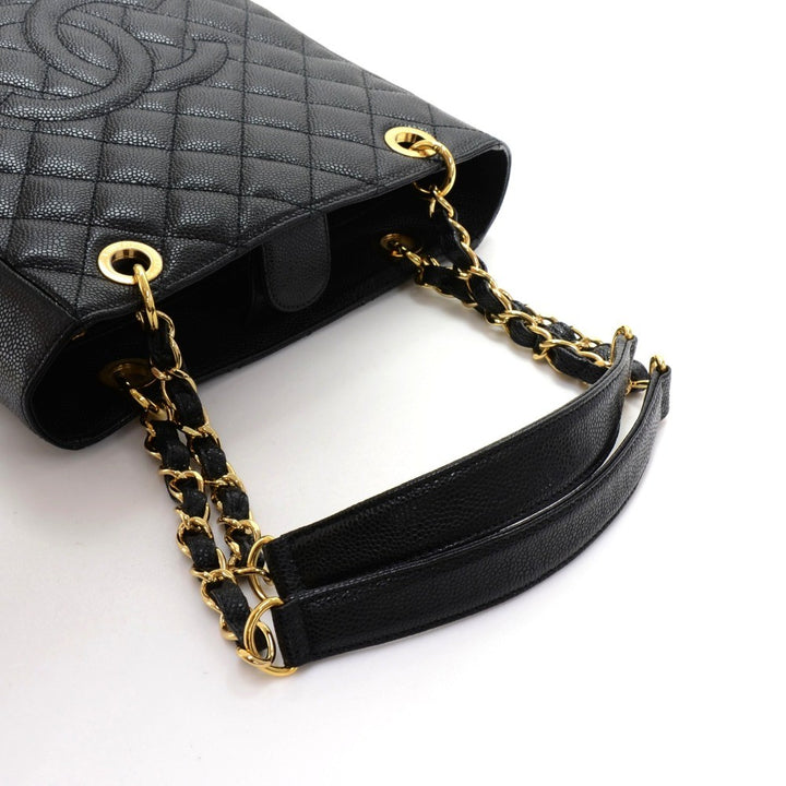 quilted caviar leather petite shopping tote bag