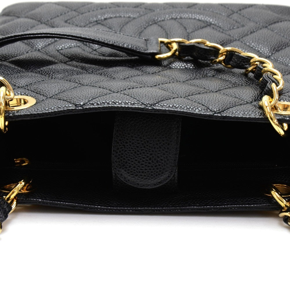 quilted caviar leather petite shopping tote bag