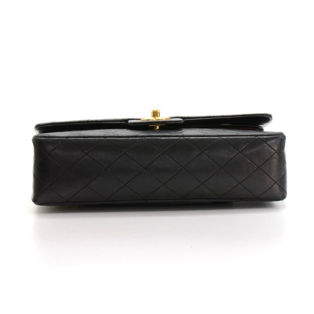 double flap lambskin leather shoulder bag