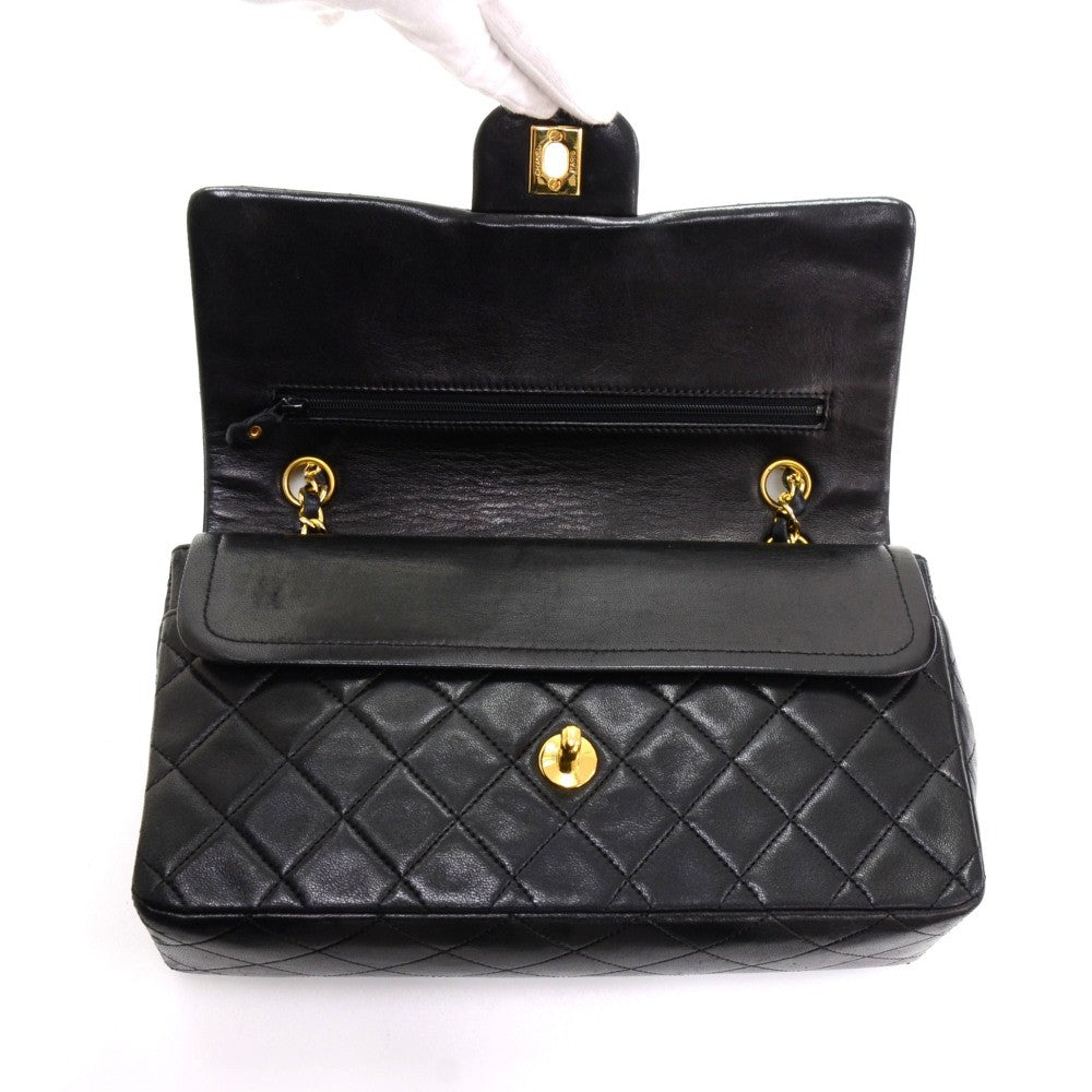 double flap lambskin leather shoulder bag