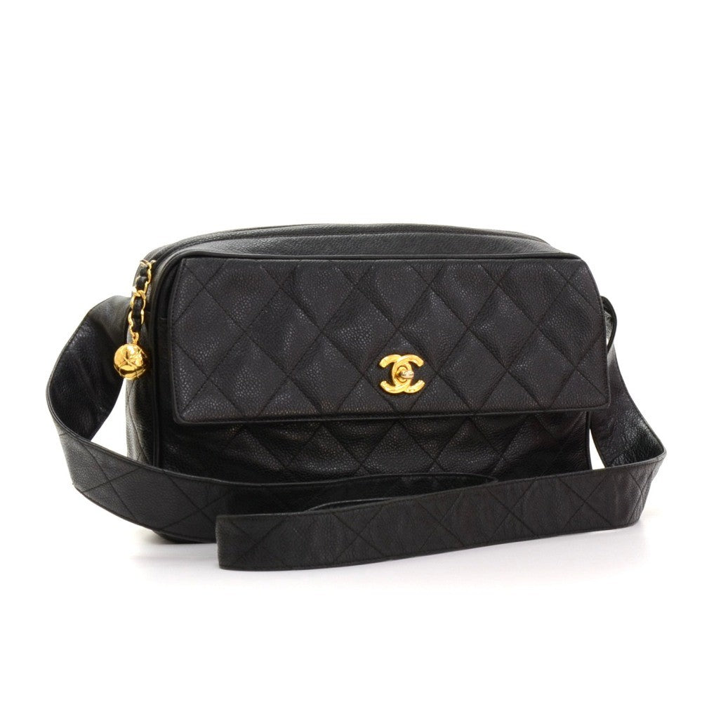 quilted caviar leather medium shoulder bag