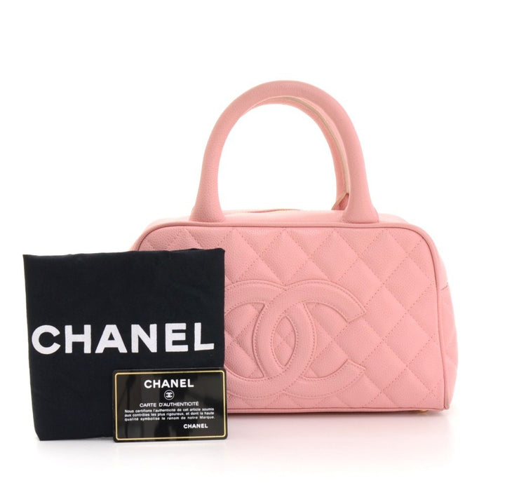 quilted caviar leather boston bag