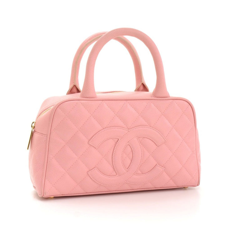 quilted caviar leather boston bag